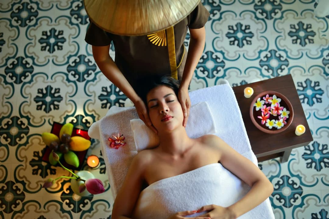 A woman receiving a care procedure in a massage parlor