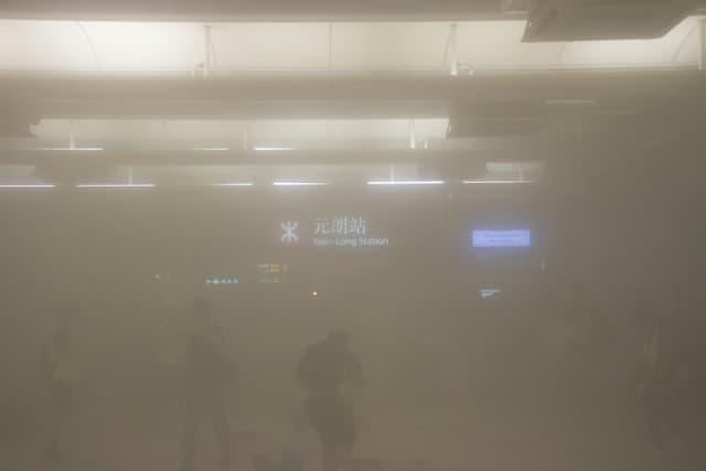 Smoky and mysterious scene inside Yuen Long Station, Hong Kong.
