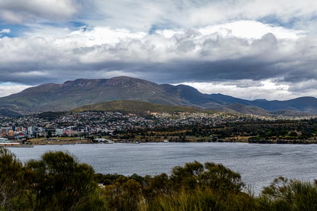 Beautiful landscape of Mount Wellington and Hobart from Rosny Hill, Tasmania.