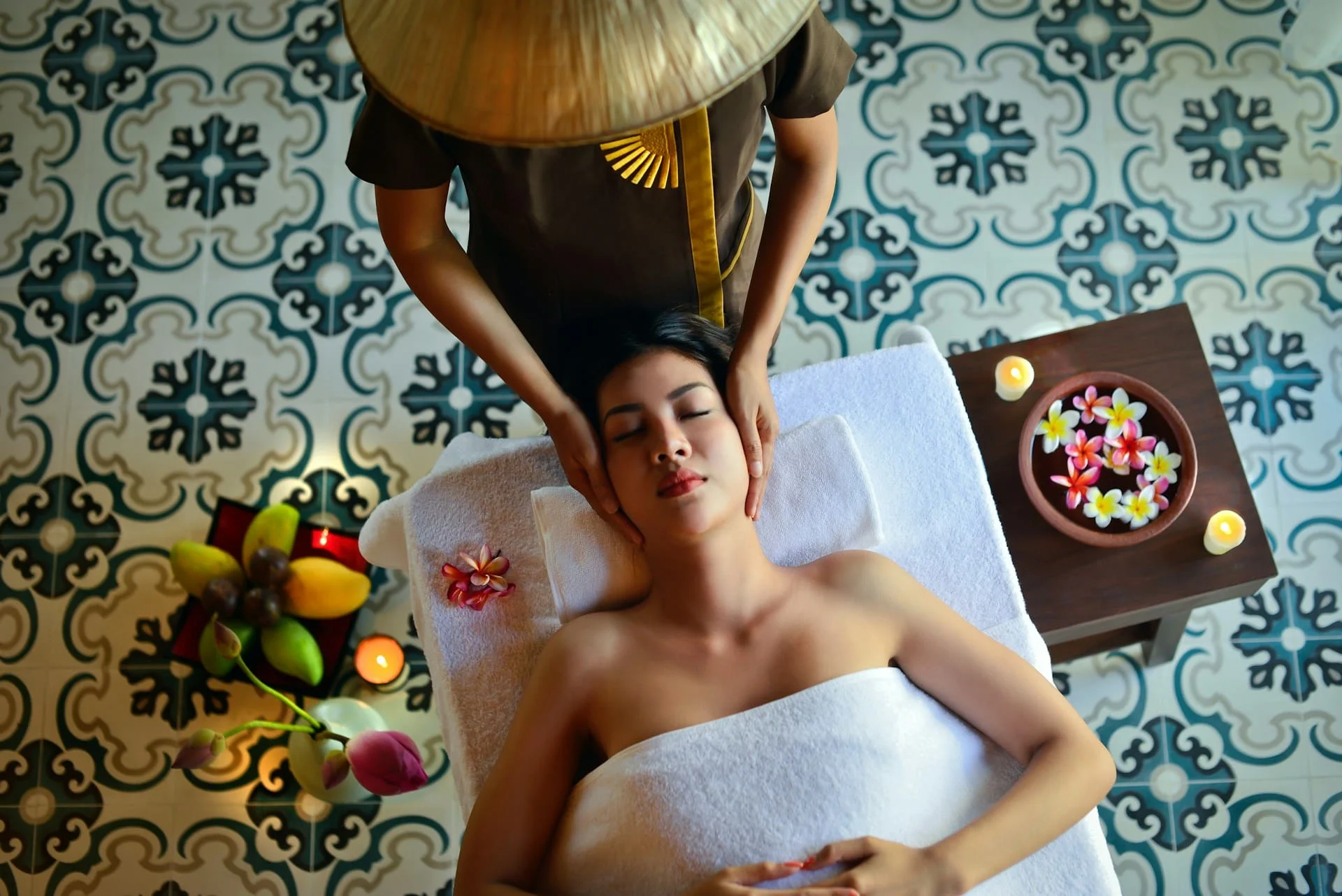 A woman receiving a care procedure in a massage