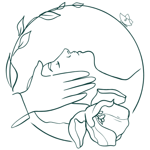 Elysian Massage logo, a green head being massaged by a massage therapist